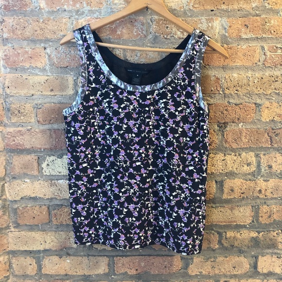 Marc by Marc Jacobs Floral Silk Mesh Back Top - M - Picture 1 of 4